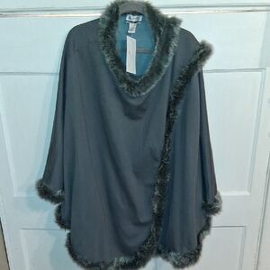 Randolph Duke Charcoal Poncho with Faux Fur Trim